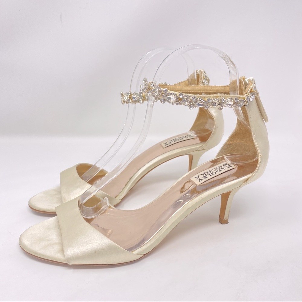 Badgley Mischka Satin Crystal Ankle Strap Open Toe Heel Women's Size 9